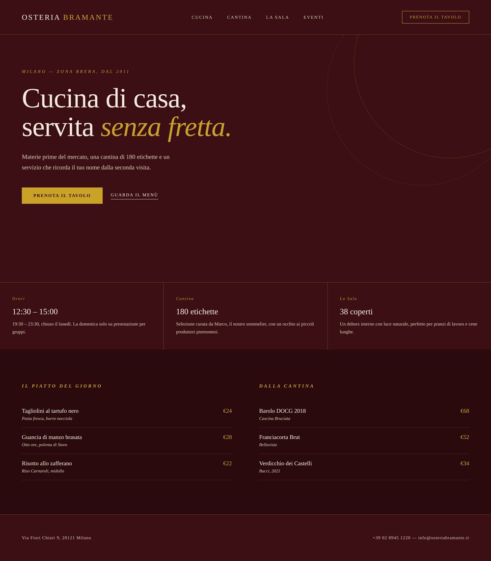 Homepage Osteria Bramante